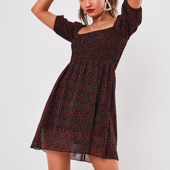 black floral milkmaid dress